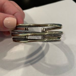Crossover Four Row Cuff Bracelet in Sterling Silver with 18K Yellow Gold